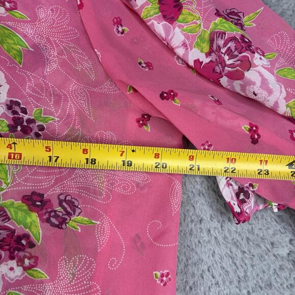 Betsey Johnson Intimates Robe XS/S Pink Floral Ruffle Wrap Babydoll Bath Y2K - Picture 4 of 5